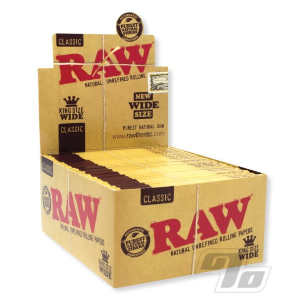 raw classic king size wide rolling papers box 50 packs